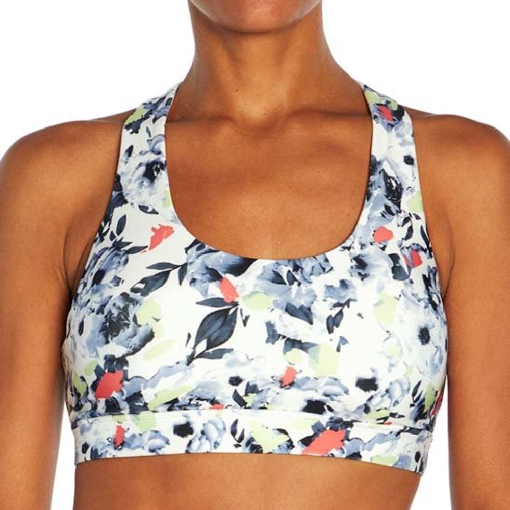 NWT White & Blue Abstract Floral Multi-Strap Avianna Sports Bra - Picture 2 of 3
